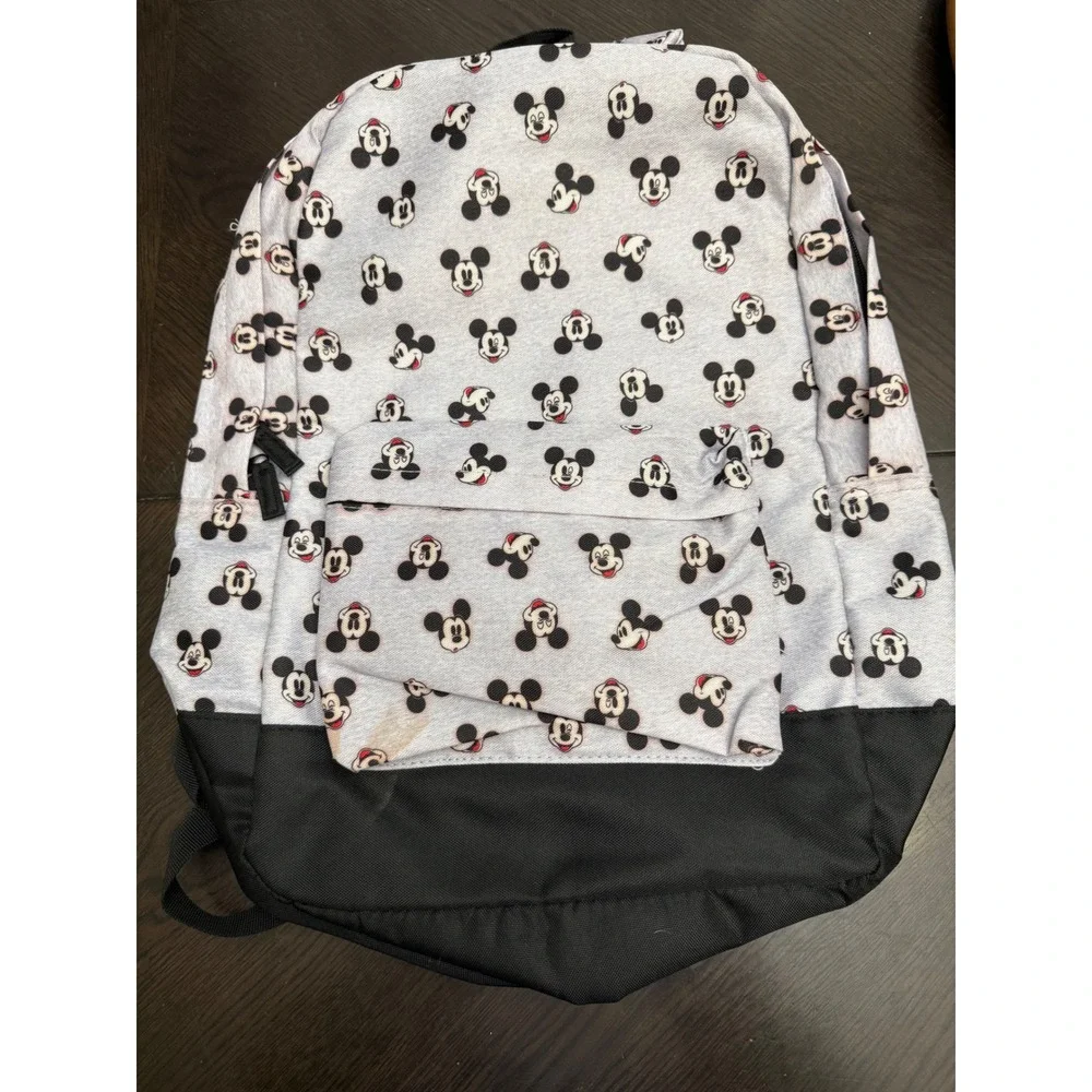 Disney Mickey Mouse All Over‎ Print Backpack Grey Black Canvas School Travel Bag